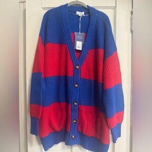 🔖 3X LA LIGNE Cardigan Striped Button Down Sweater Blue Red